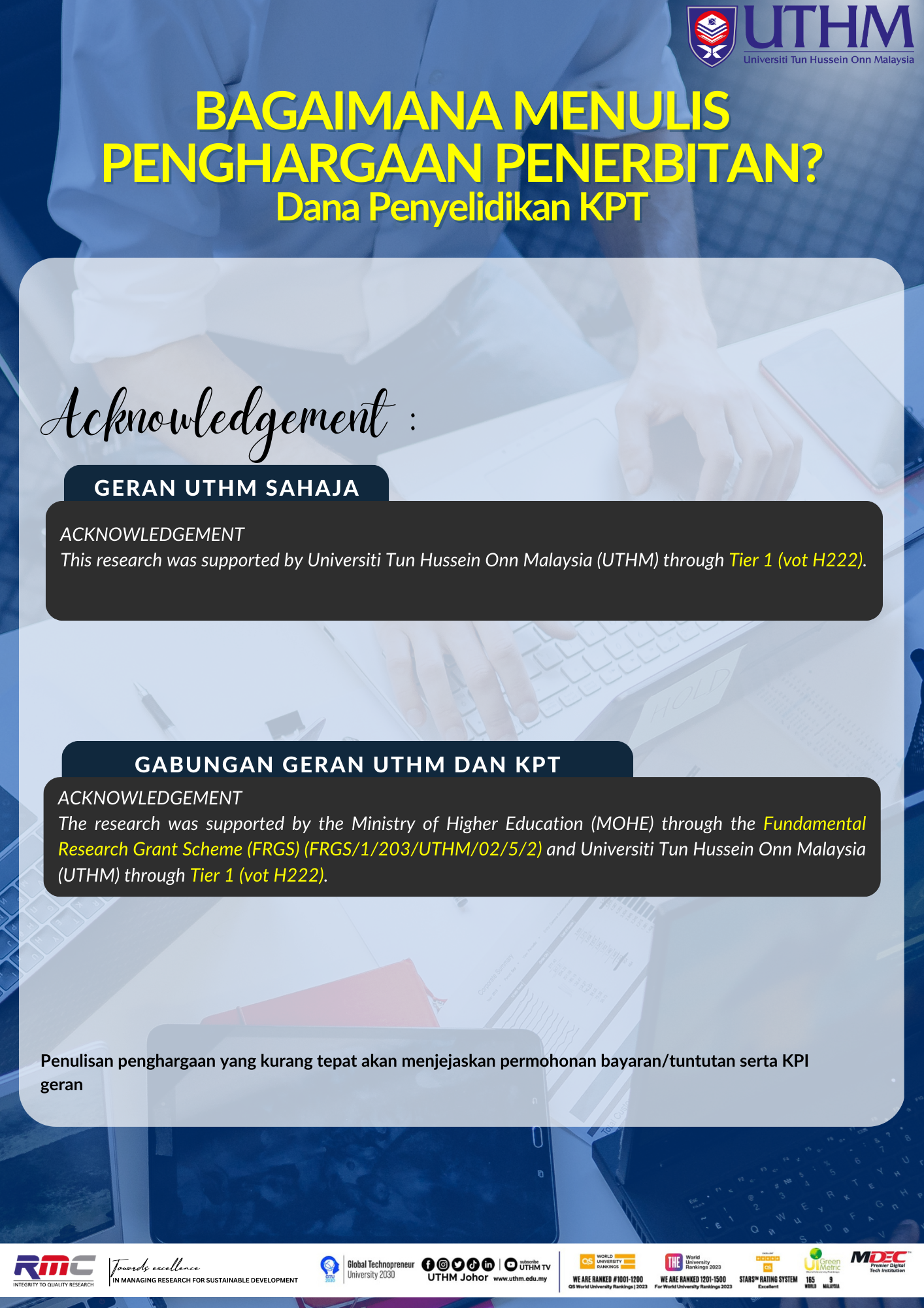 Penulisan Dana Penyelidikan KPT dan UTHM